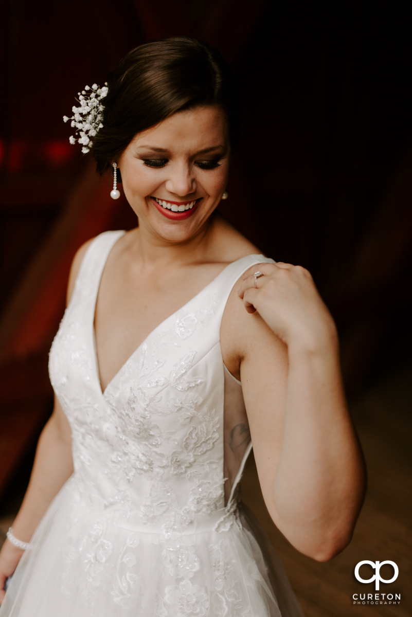 Bride smiling during her bridal session.