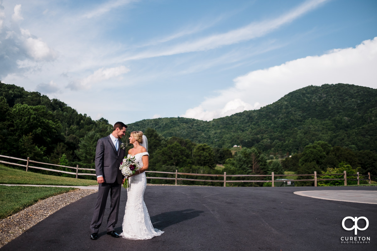 Bride and groom at Chestnut Ridge in Canton,NC at their wedding just minutes from Asheville.