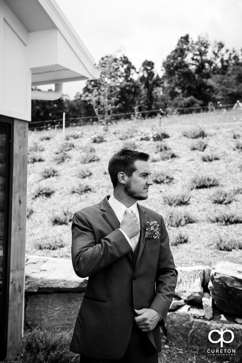 Groom getting ready for the wedding ceremony.