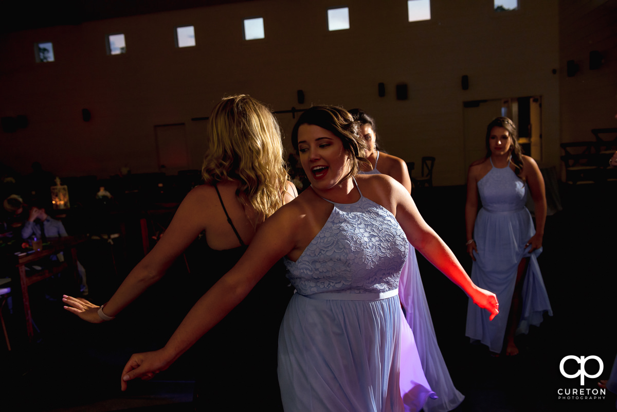 Wedding guests dancing at the Chestnut Ridge reception.