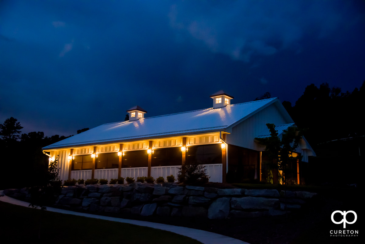 The chapel at Chestnut Ridge Events at night.