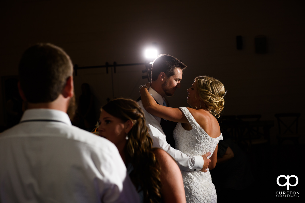 Wedding guests dancing.