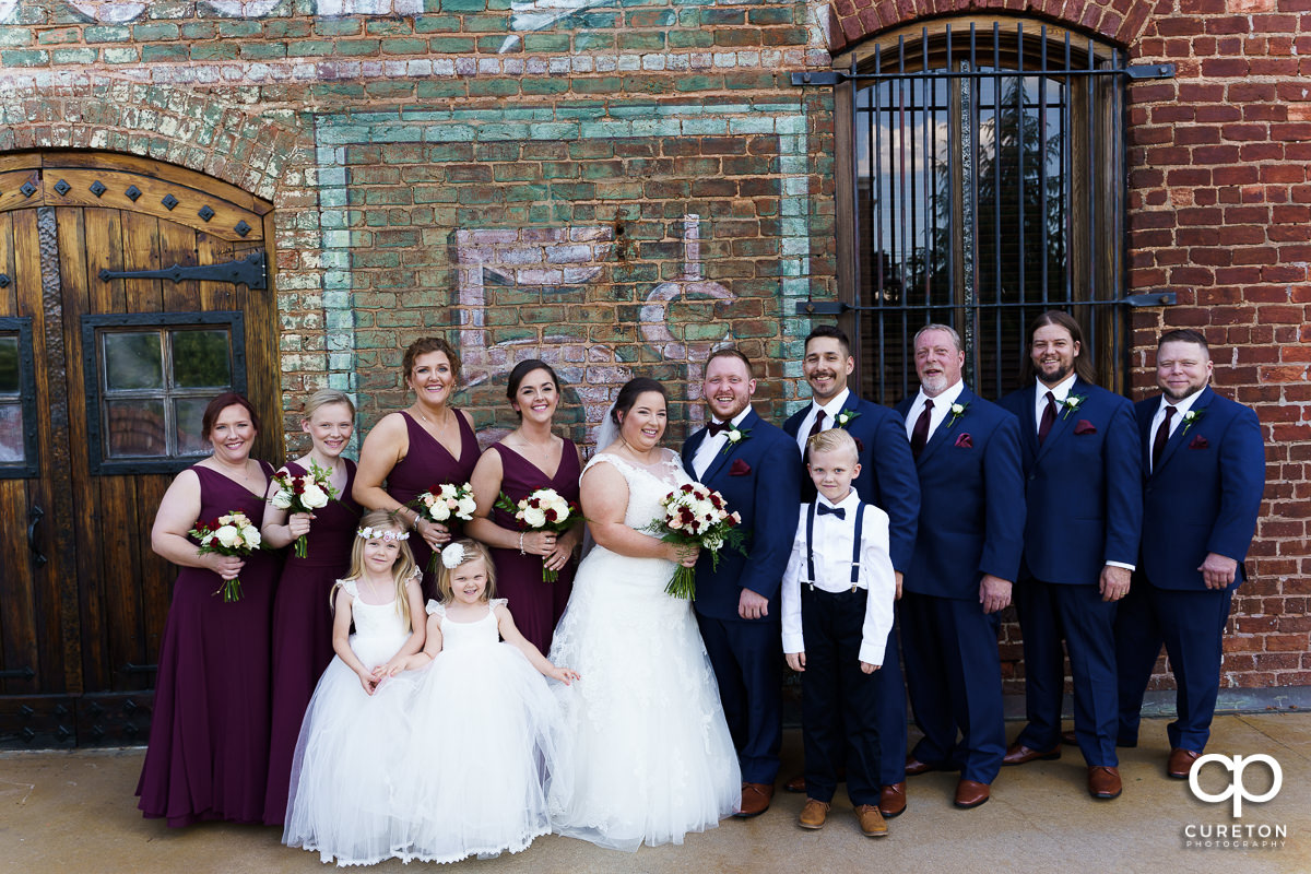Wedding party at The Old Cigar Warehouse in downtown Greenville before the wedding ceremony.