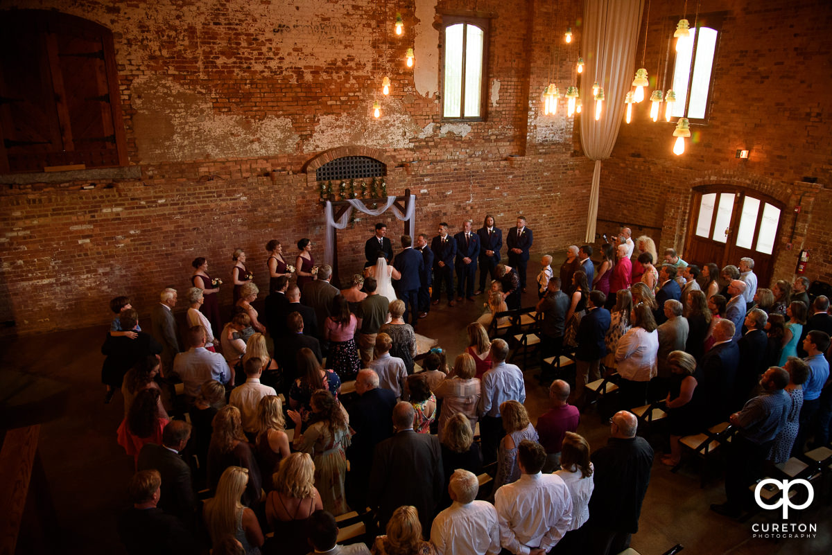 Old Cigar Warehouse indoor wedding ceremony venue in downtown Greenville,SC.