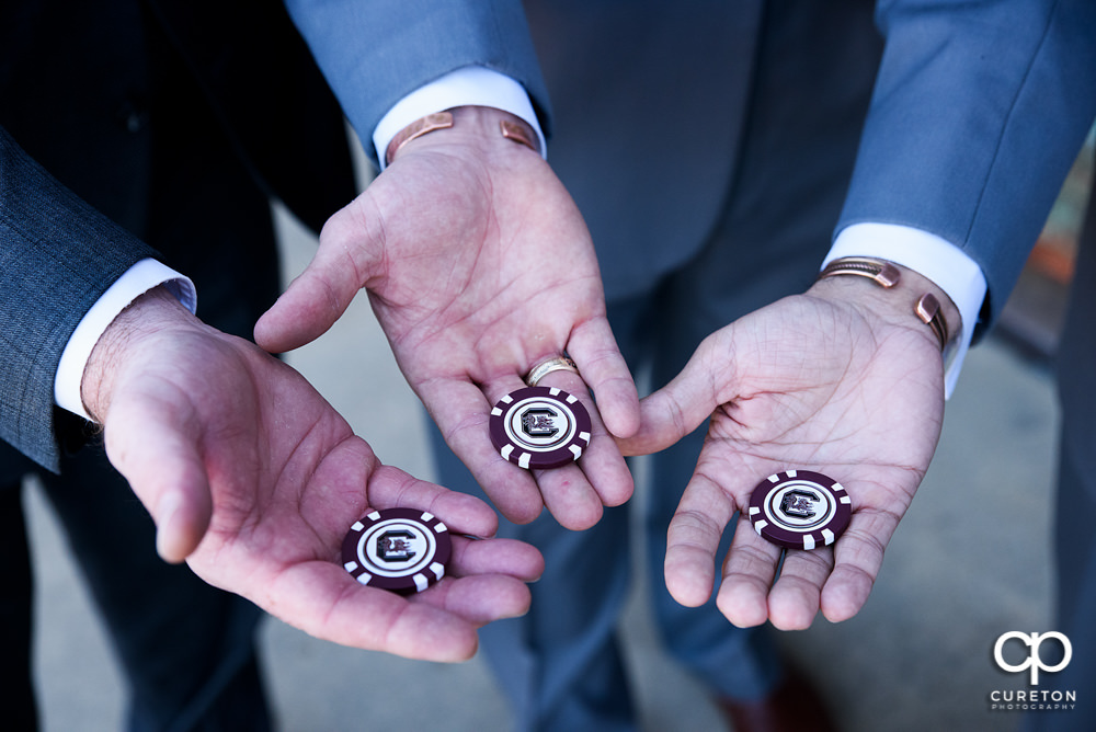 Carolina poker chips that groomsmen were carrying.