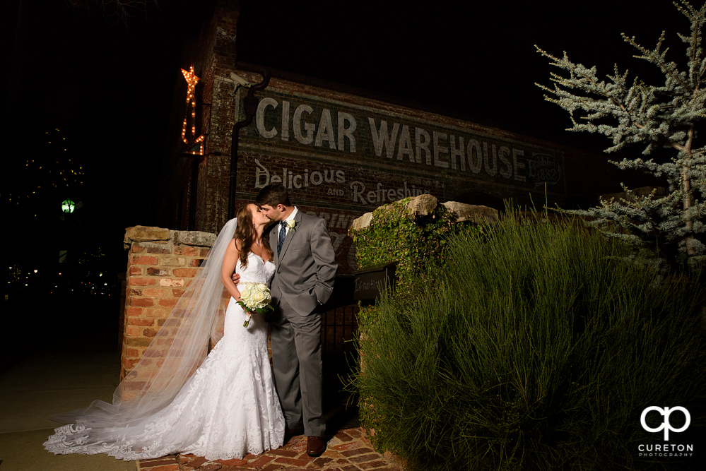 Bride and groom night portrait.