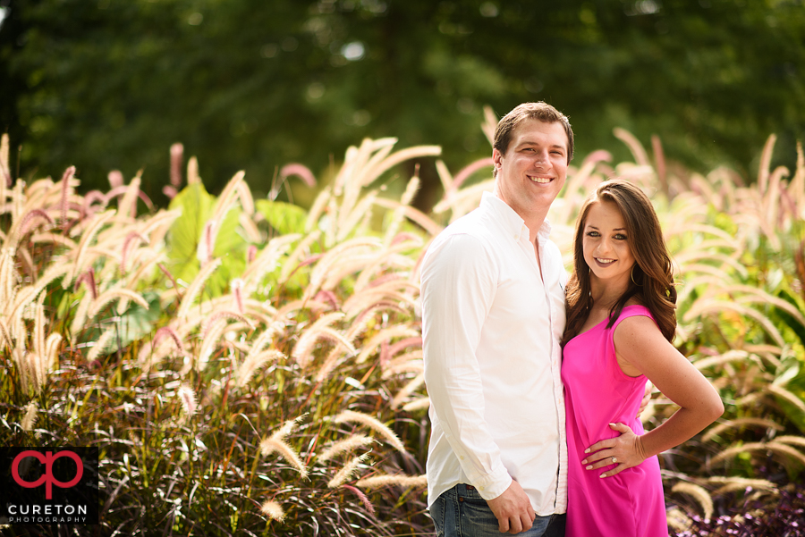 Engaged couple in perfect sunlight.