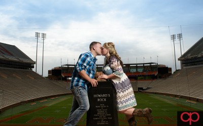 Stadium Engagement Session – Melissa + Mark- Clemson SC Wedding Photographers