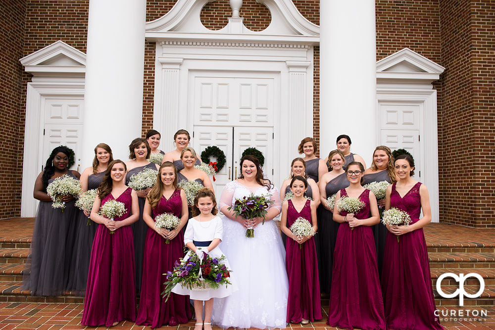 Bridal party on the steps of Southside Baptist Church in Spartanburg.