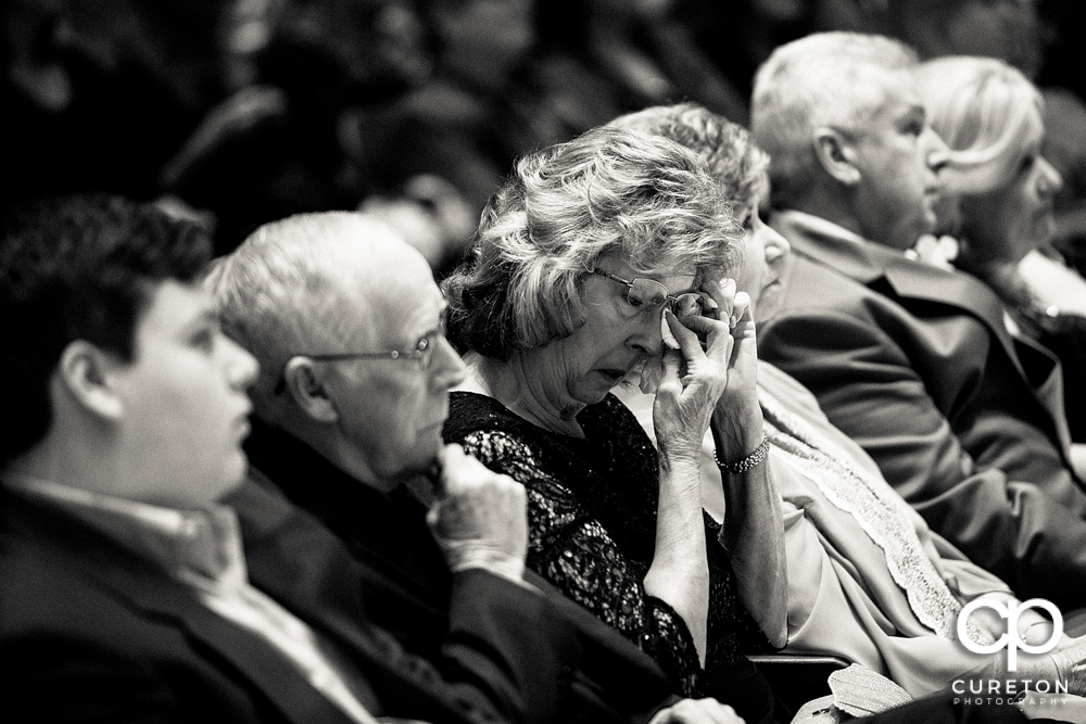 Groom's grandma crying during the Spartanburg wedding.