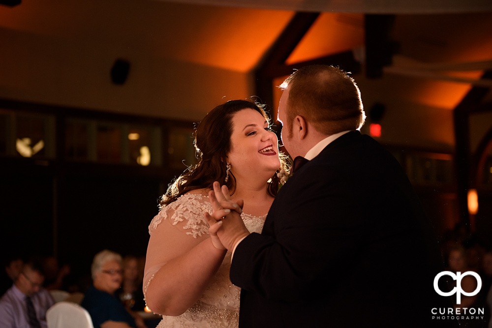 Bride and groom having their first dance at the Cleveland Park wedding reception.