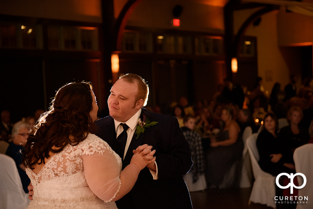 Bride and groom having their first dance at the Cleveland Park wedding reception.