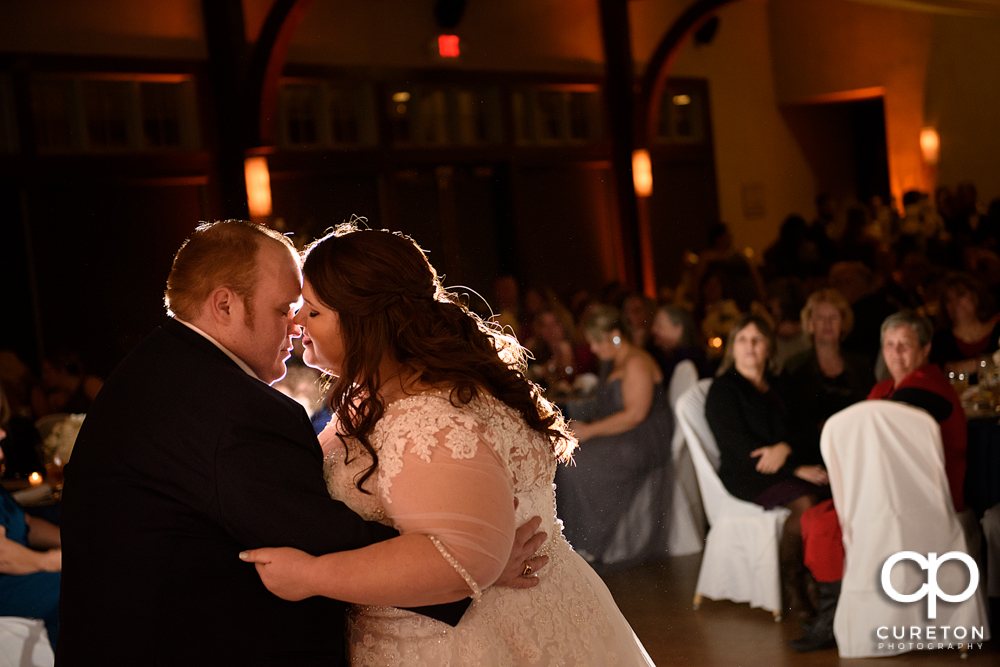 Bride and groom having their first dance at the Cleveland Park wedding reception.