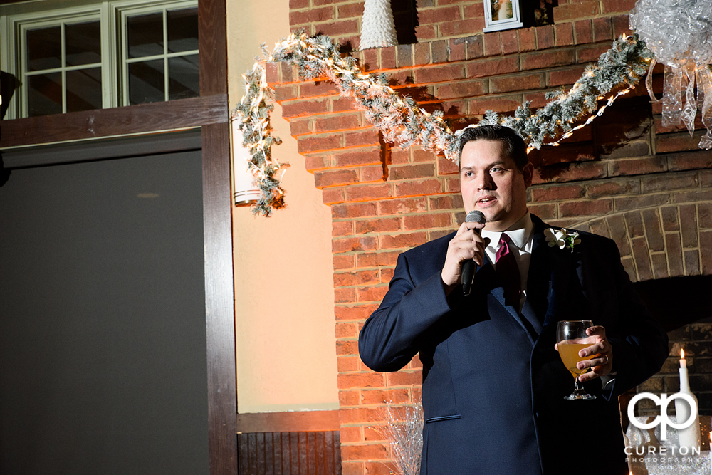Best man giving a toast.