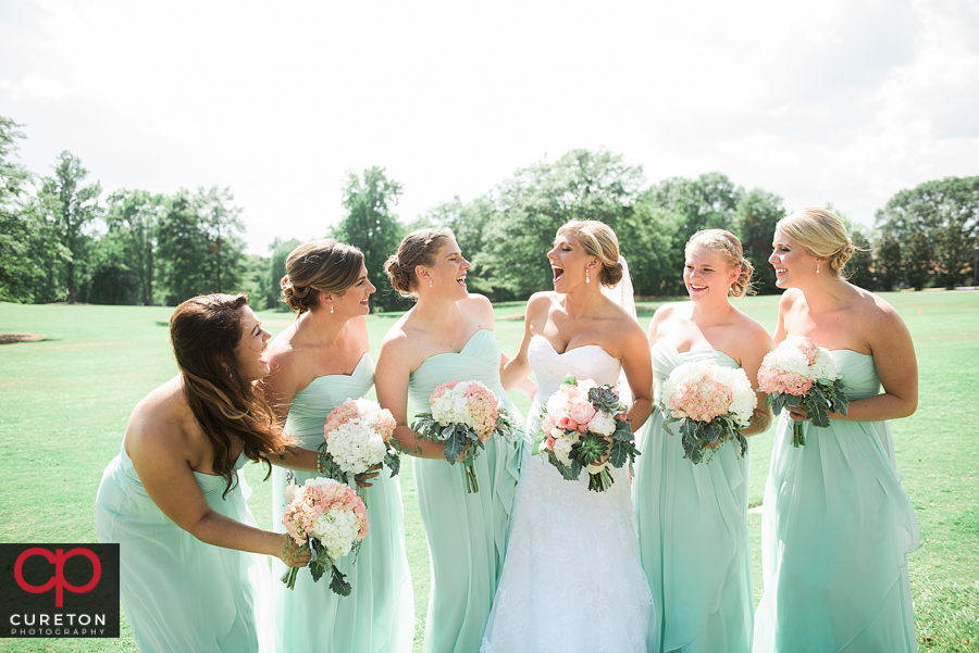 Bridesmaids in the park before the wedding.