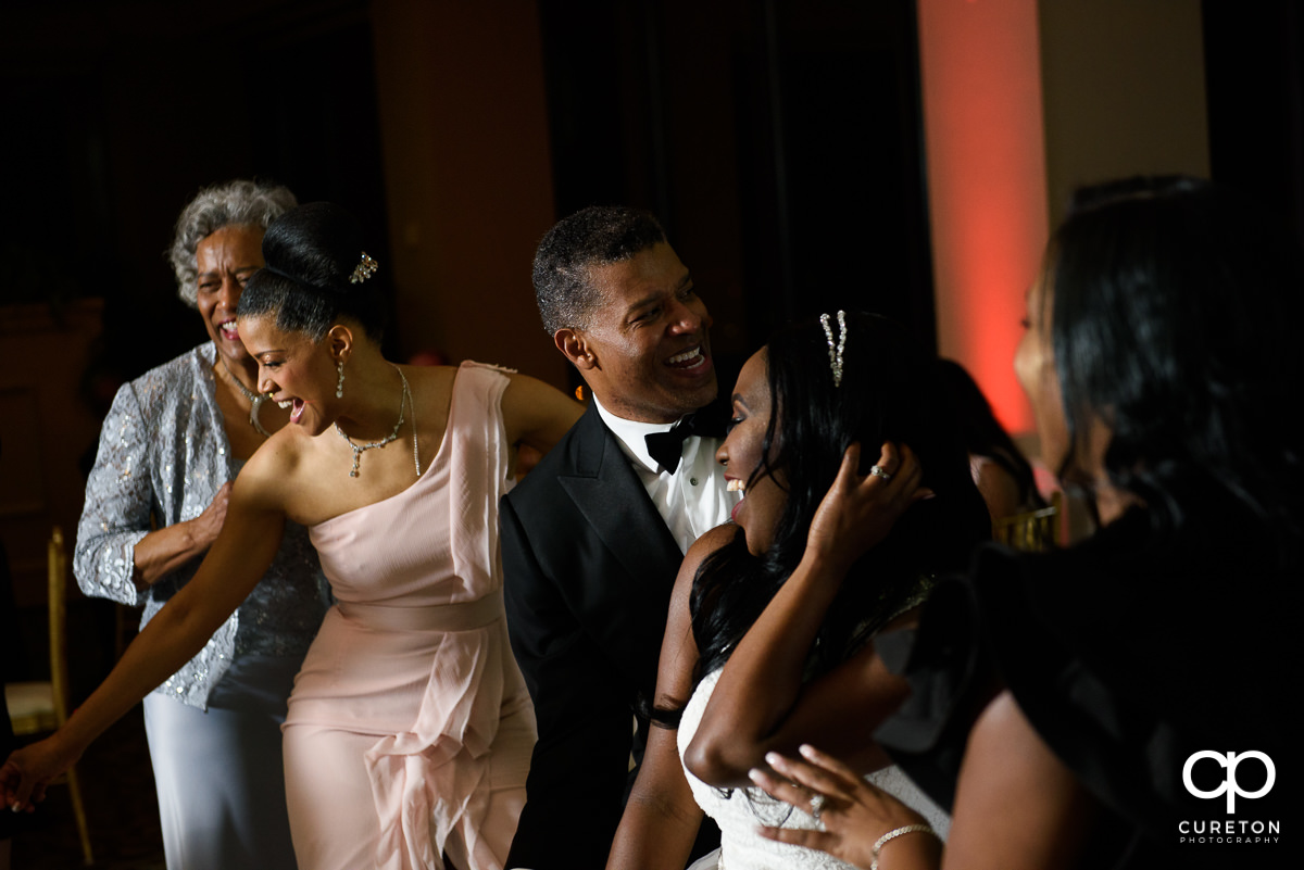 Bridal party dancing at the reception.