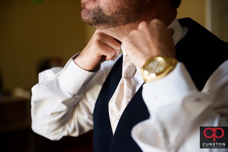 Groom getting ready.