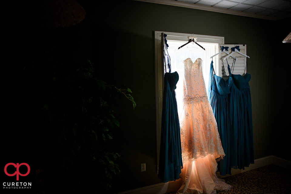 Bride and bridesmaids dresses.