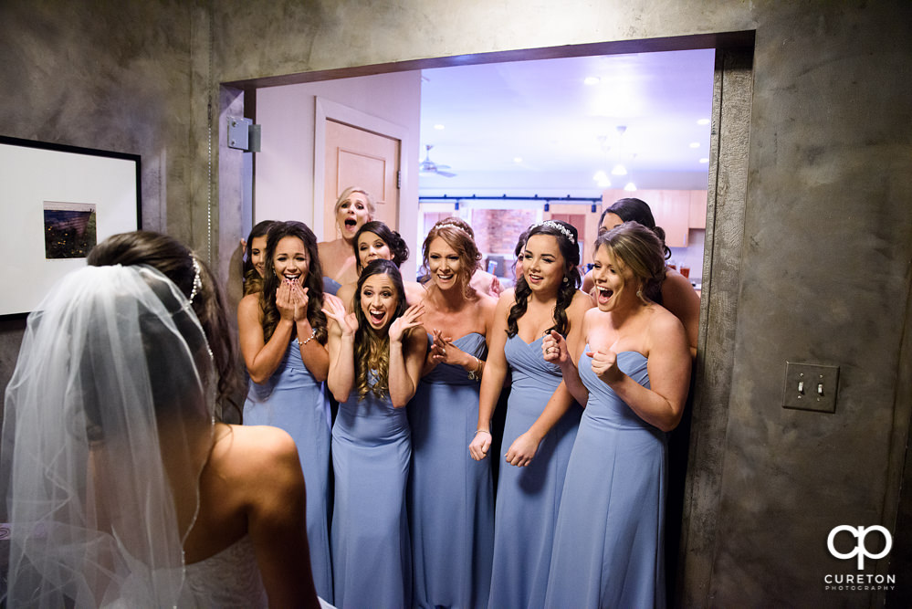 Bride revealed to her bridesmaids.