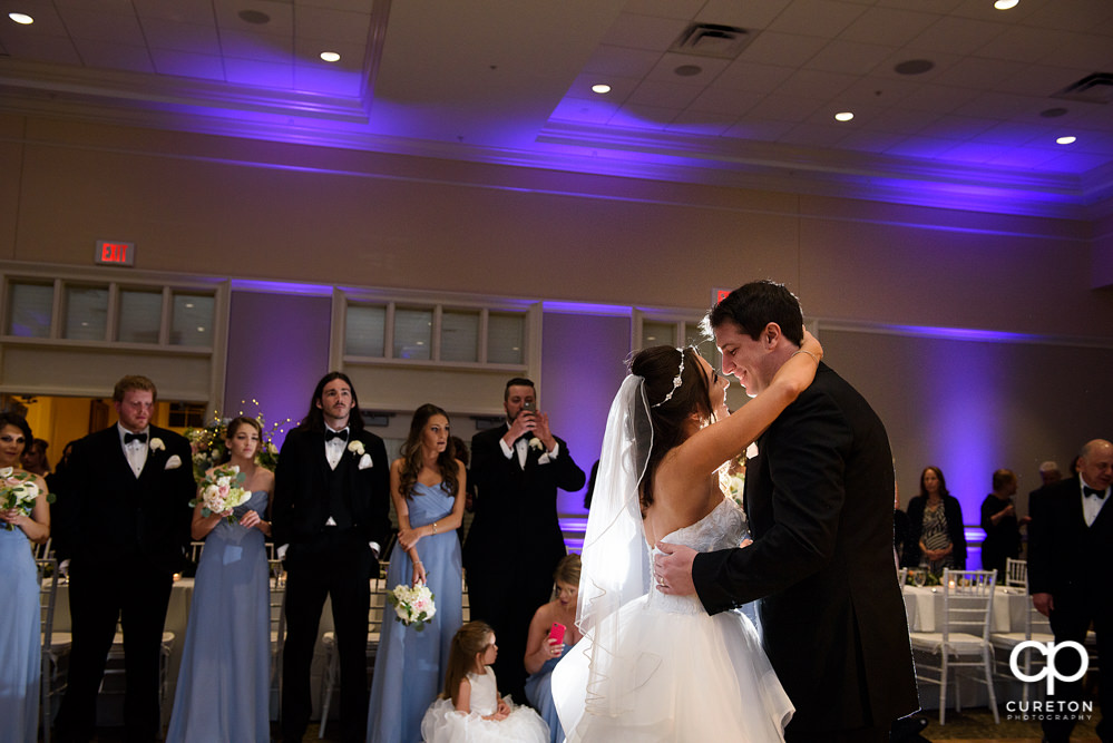Bride and groom's first dance at their wedding reception at Younts Conference Center.