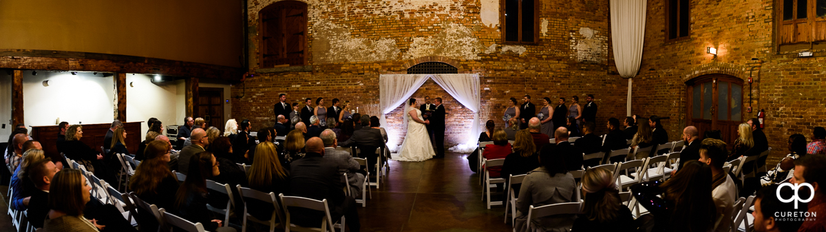 Panoramic view of a Winter Evening wedding at The Old Cigar Warehouse.