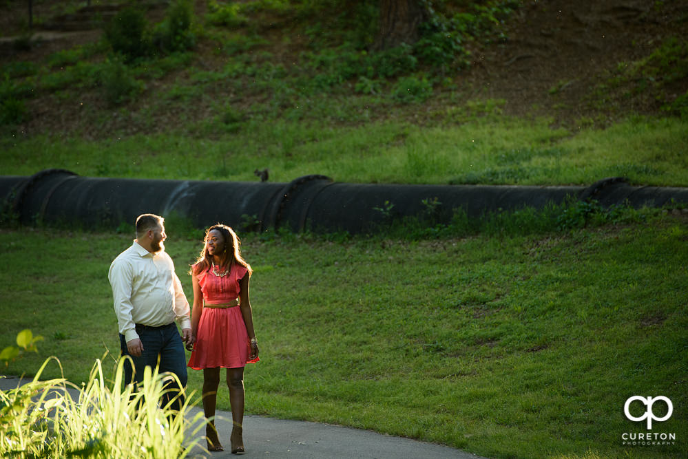 Bride and groom in perfect sunlight.