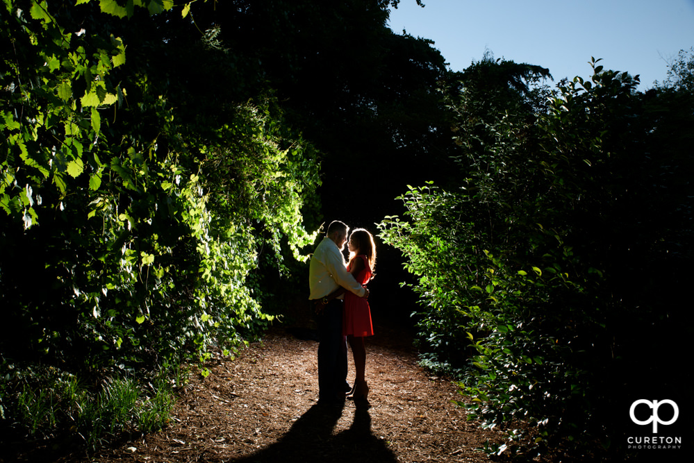 Epic engaged couple at the rock quarry garden.