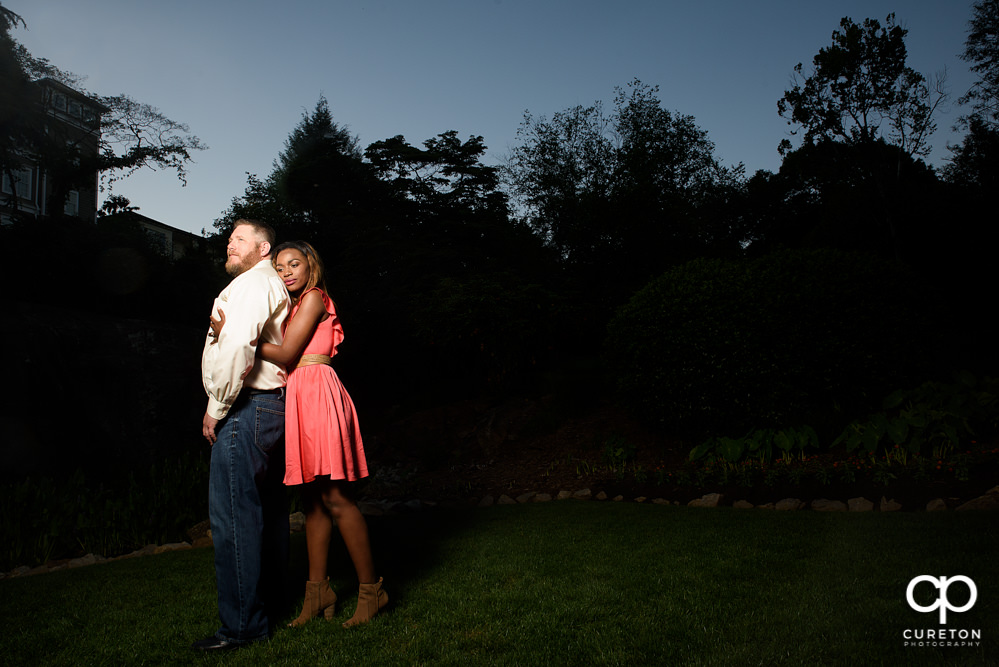 Engaged couple at sunset.