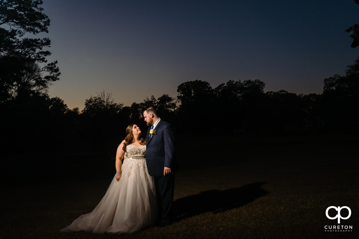 Bride and groom at sunset after their Duncan Estate wedding in Spartanburg,SC.