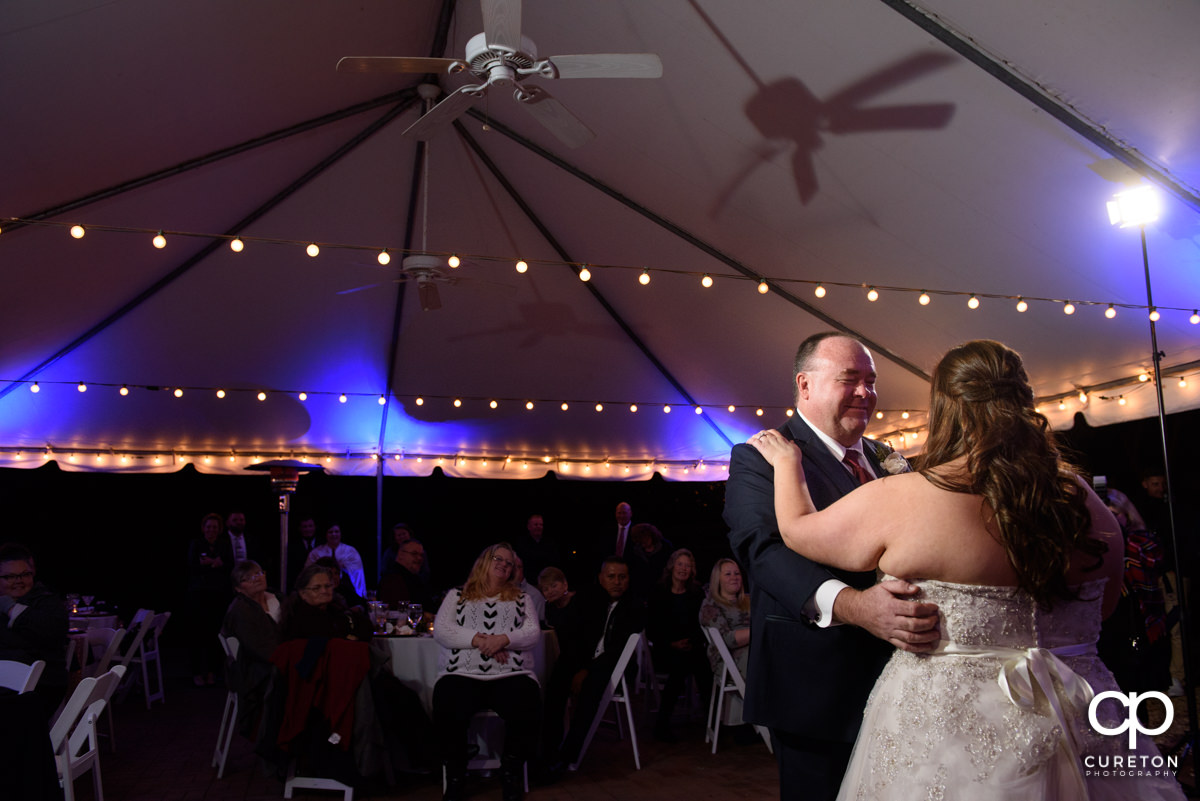 Bride dancing with her father at the Duncan Estate wedding reception.