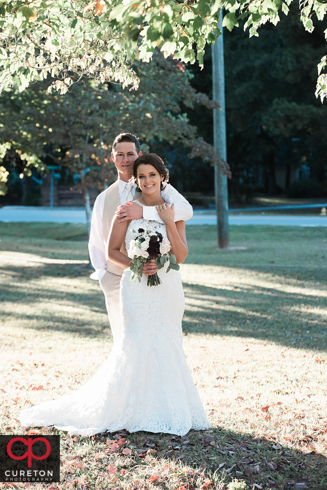 Bride and groom during their wedding in Easley South Carolina.