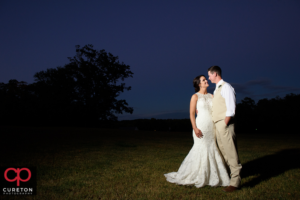 Bride and groom at sunset during their Easley South Carolina wedding.