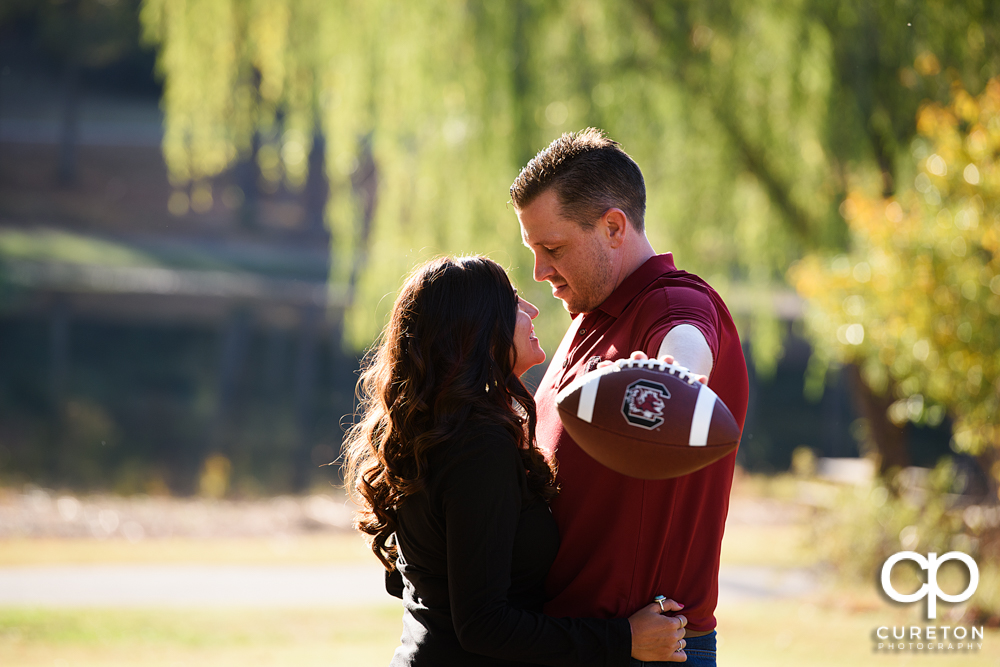 South Carolina gamecock themed engagement photo.