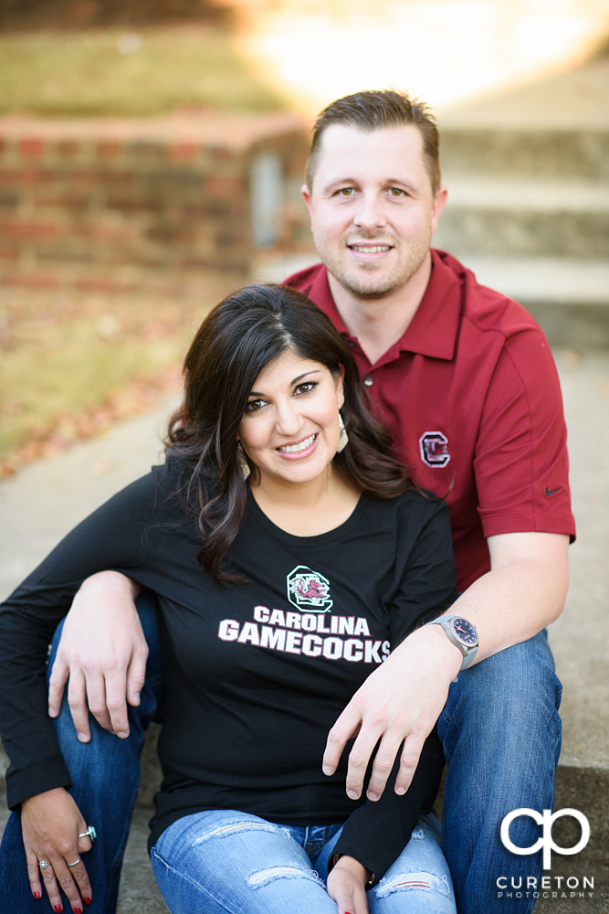 Engaged couple showing their gamecock pride.