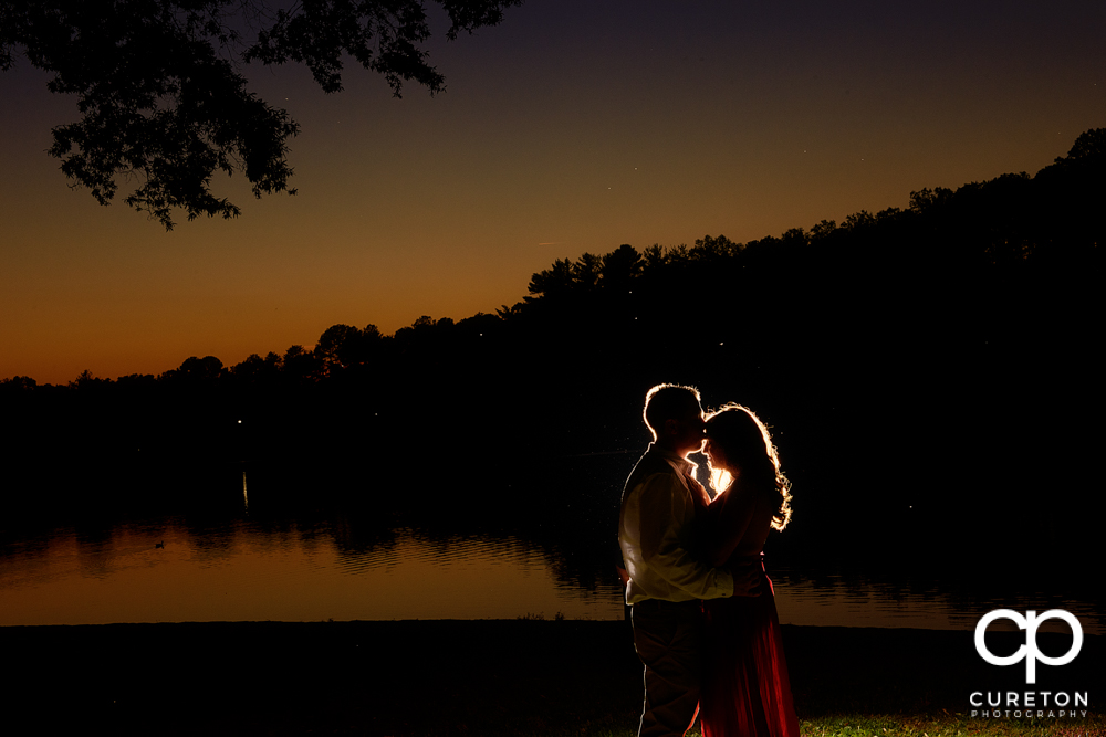 Silhouette of an engaged couple at Furman.
