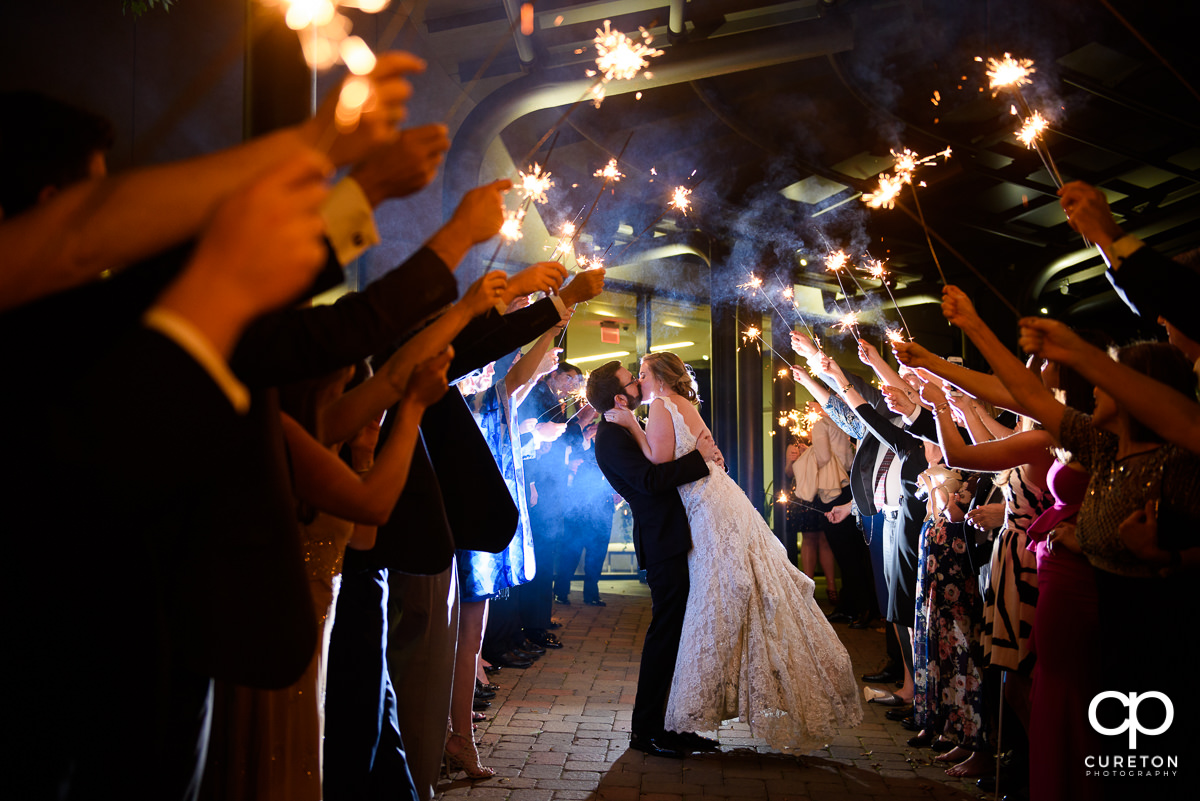 Sparkler exit at The Commerce Club wedding reception in Greenville,SC..