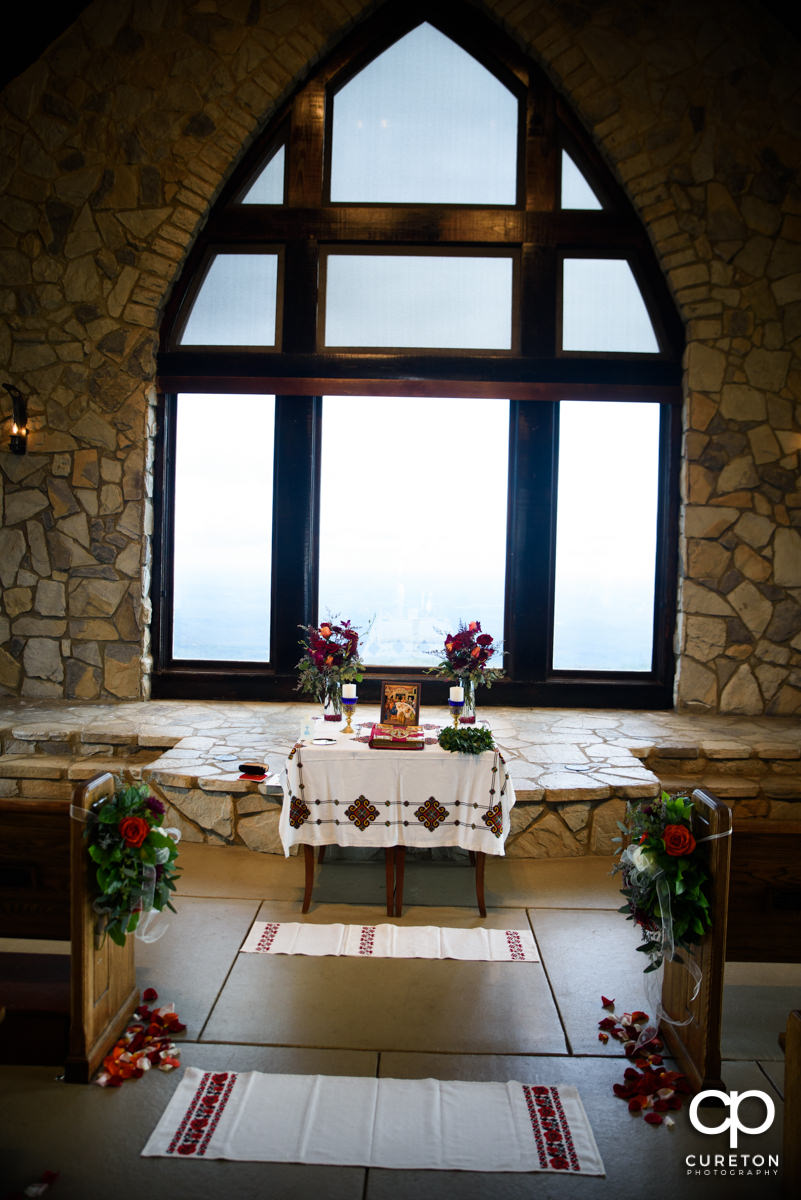 Glassy Chapel setup for a Ukrainian Catholic Wedding.