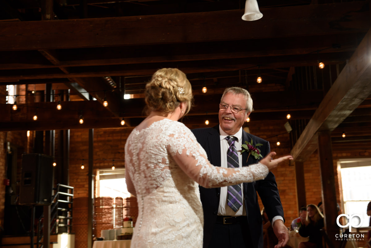 Bride and her father dancing at the wedding reception.