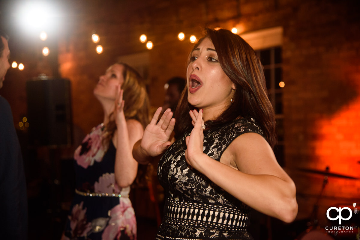 Wedding guests dancing to the sounds of the Emerald Empire Band.