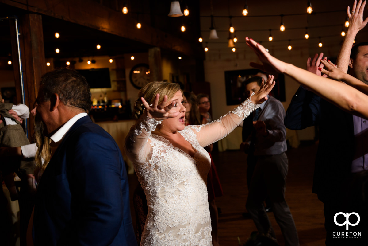 Wedding guests dancing to the sounds of the Emerald Empire Band.