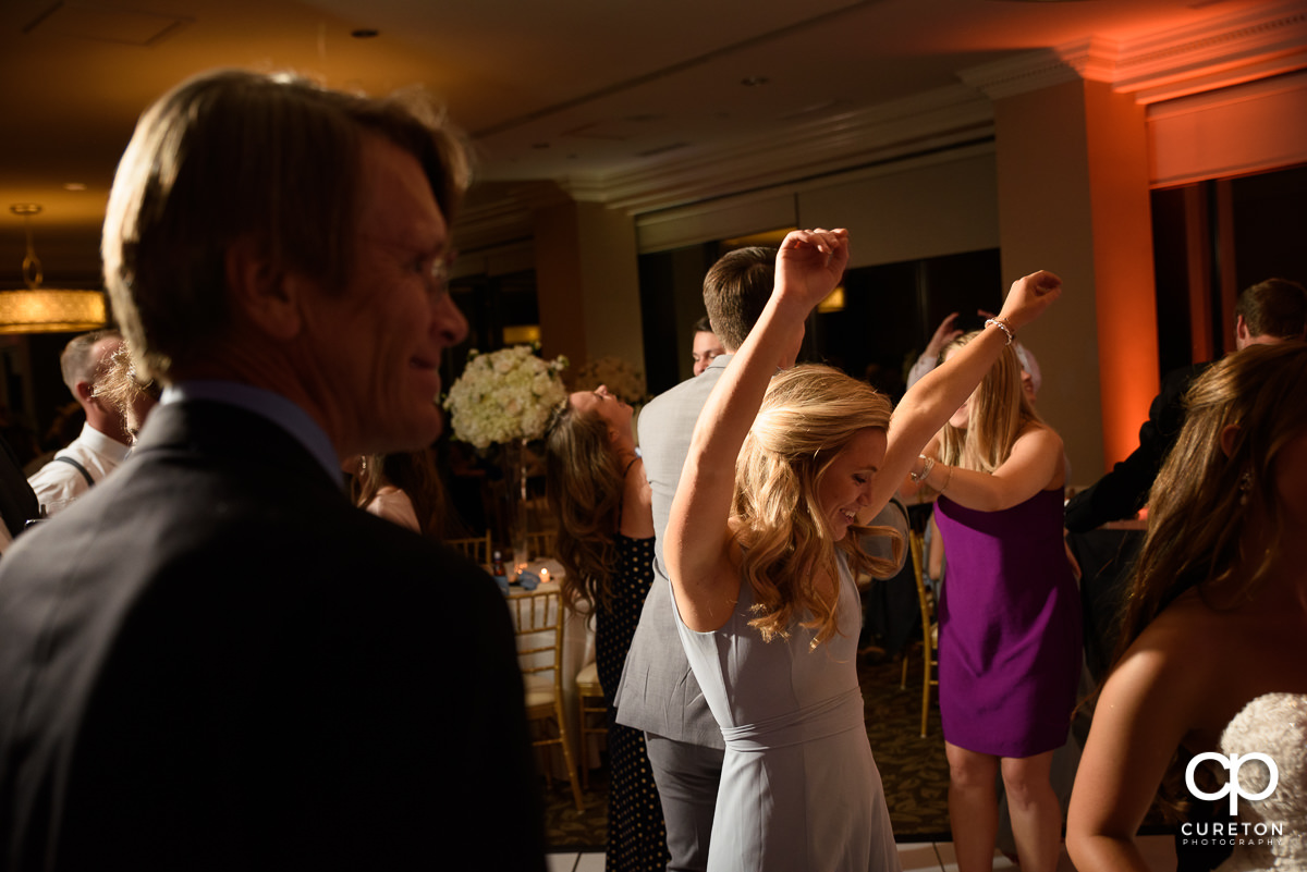 Guests dancing at a Commerce Club wedding reception to the sounds of Greenville wedding DJ Uptown Entertainment.