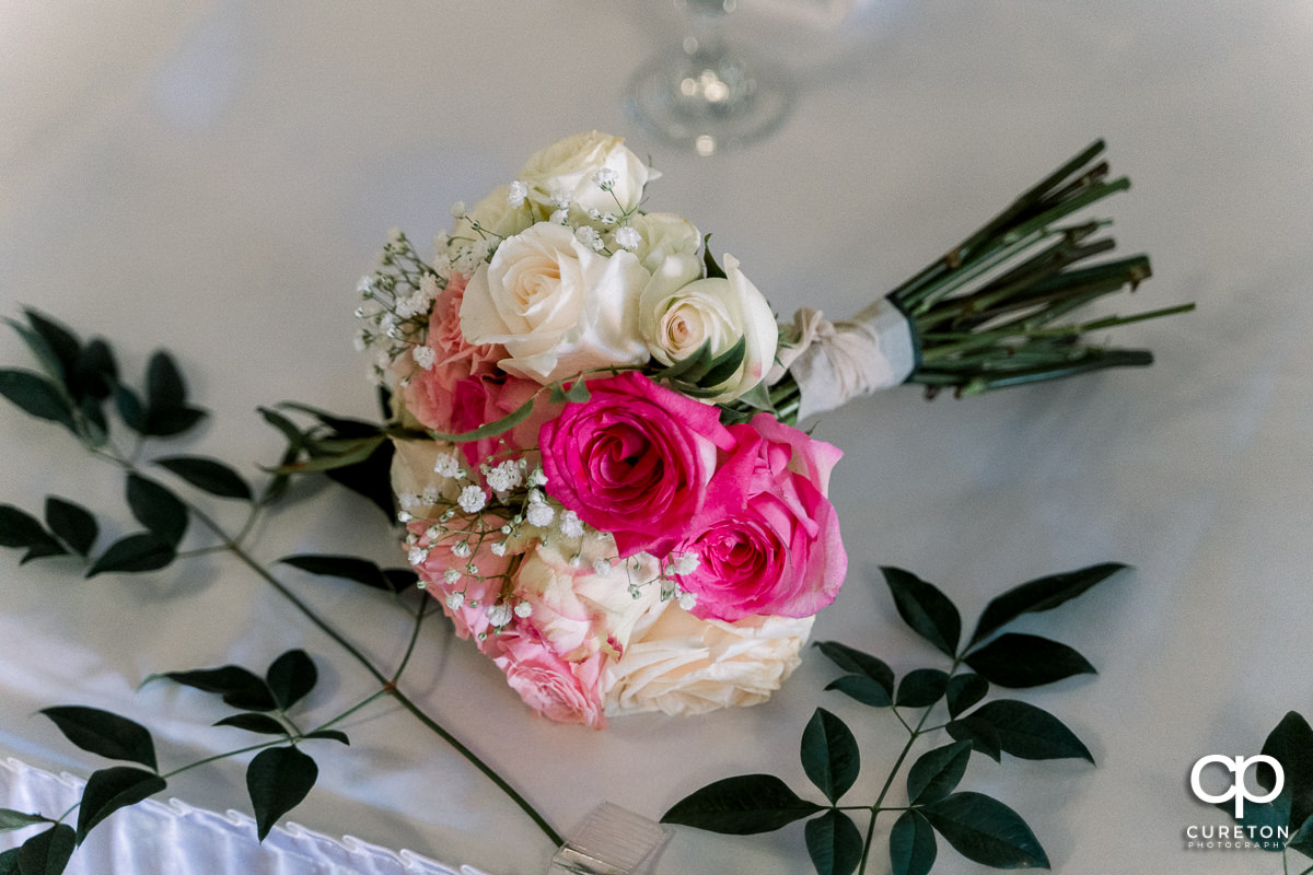 Florals on the table at the reception.