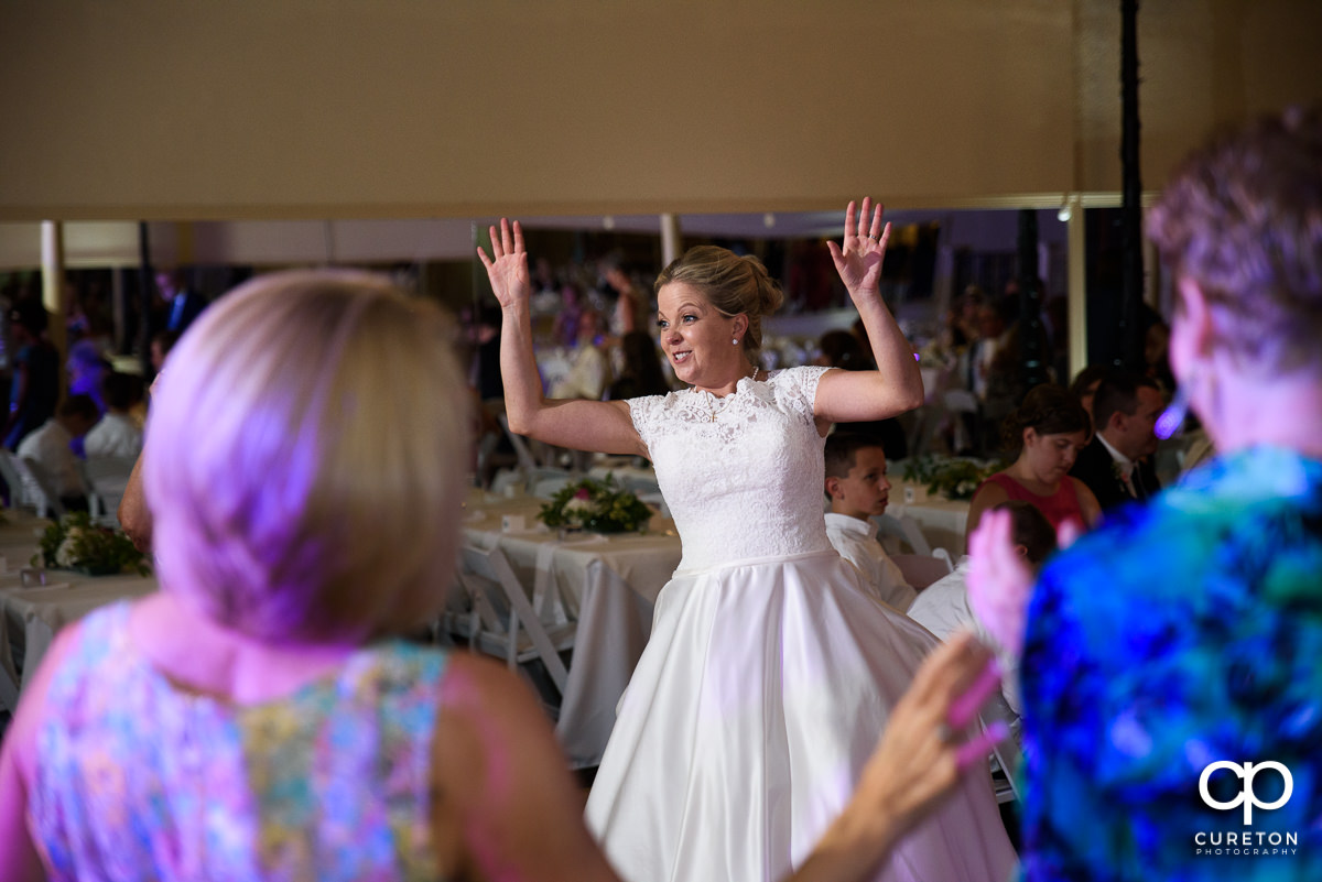 Guests dancing at the Grace Hall wedding reception to the sounds of DJ Sam from PPE Event Group.