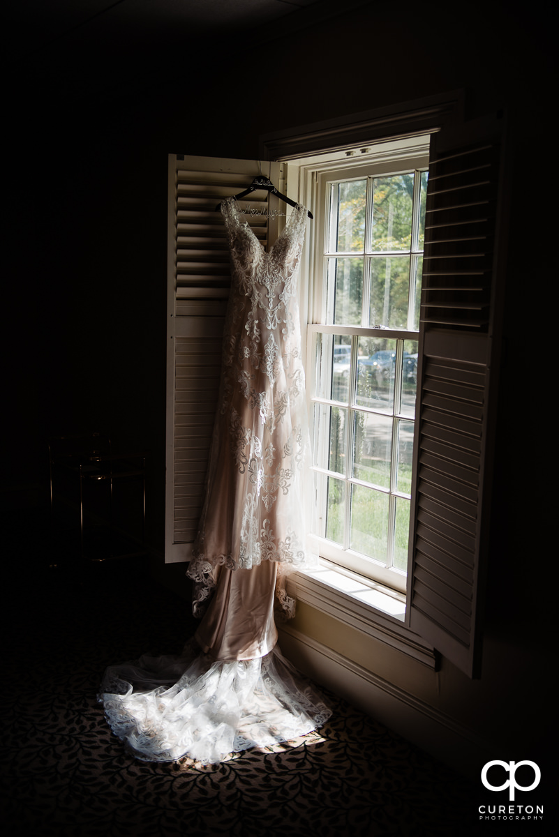 Bridal dress hanging up at Green Valley.