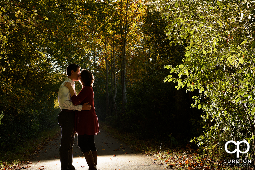 Epic shot of a future bride and groom during their engagement session at Greenbrier Farms.