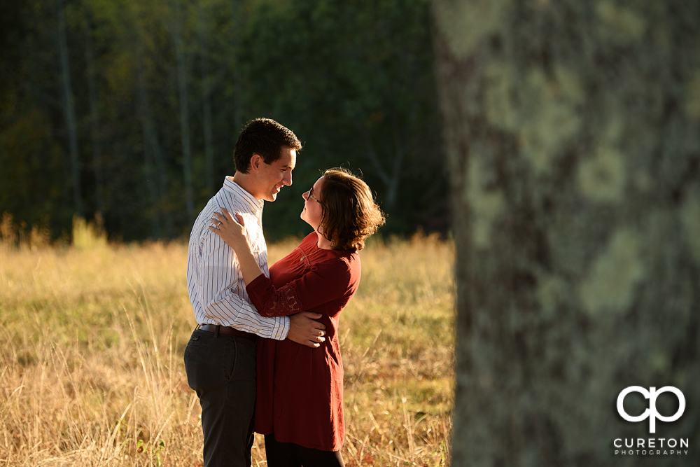 Engaged couple during golden hour.