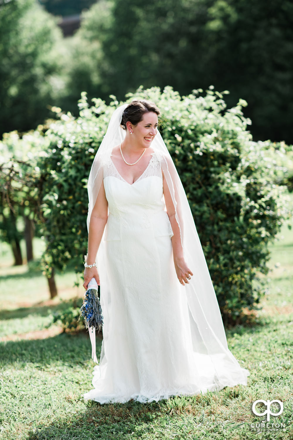 Bride in the vineyard at Greenbrier Farms.