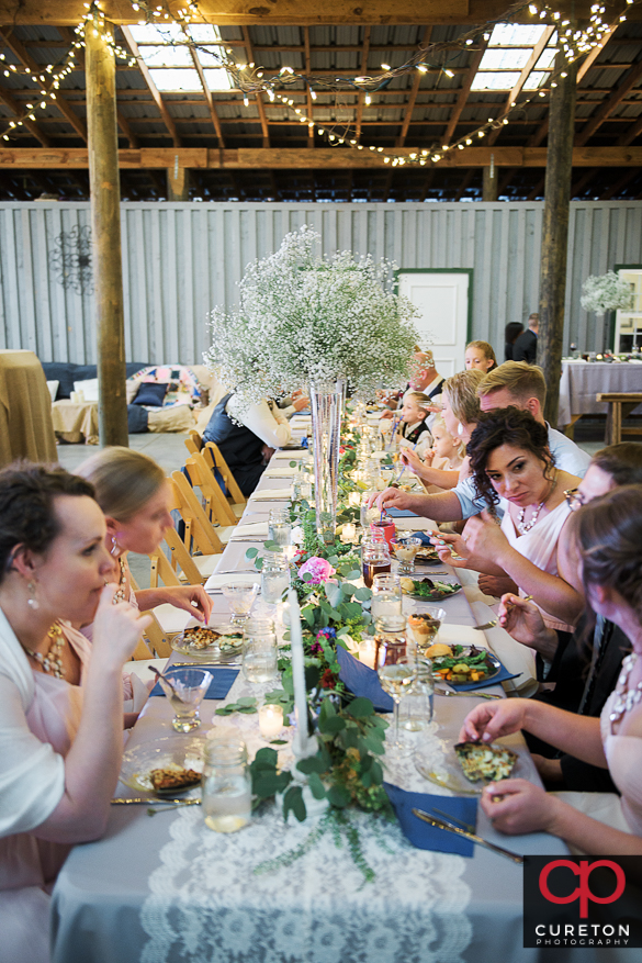 Guests eating at the reception.