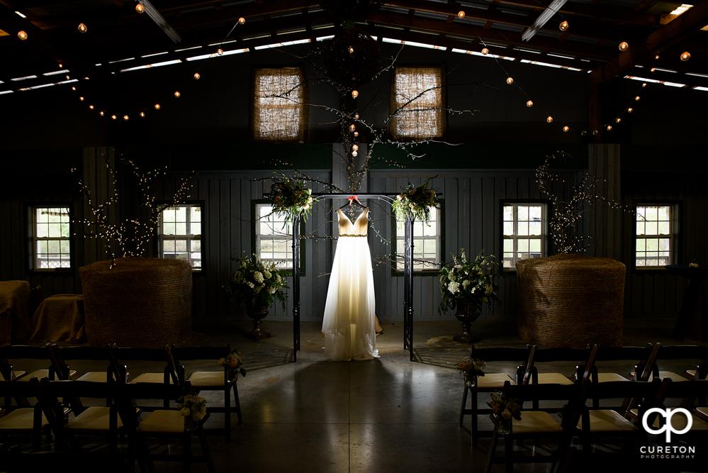Amazing shot of bride's dress before the Greenbrier Farms wedding.
