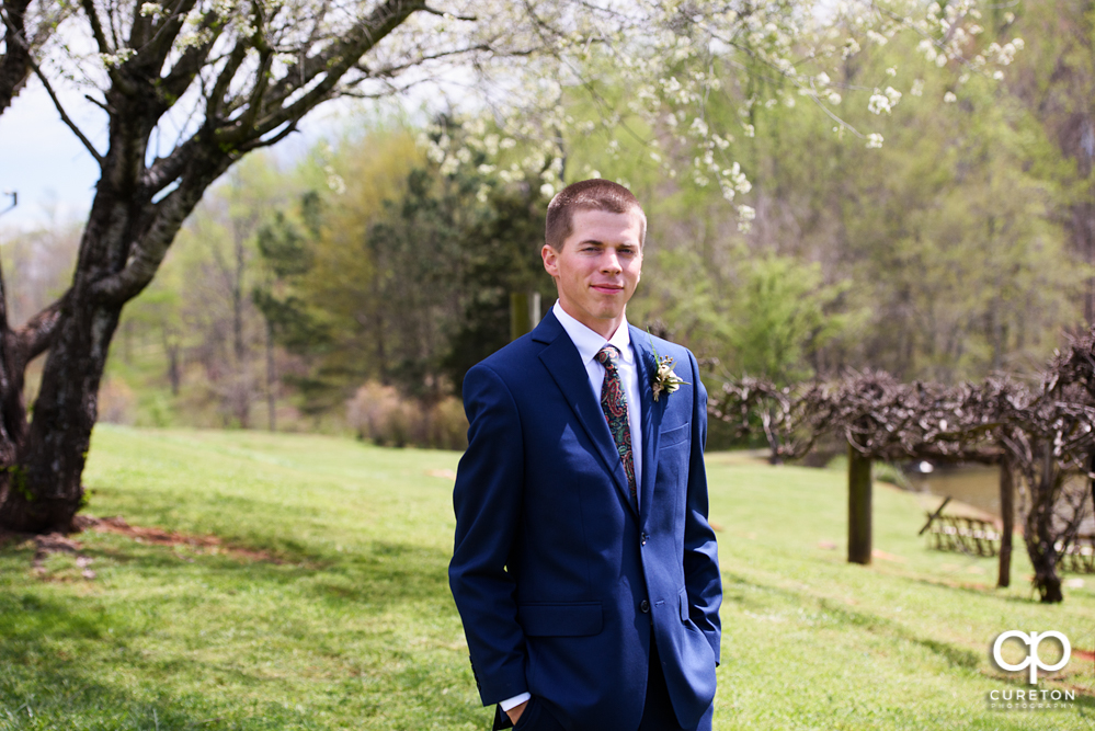 Bride and groom first look before their wedding at Greenbrier Farms.